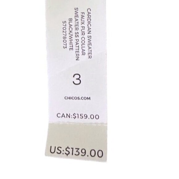 NWT Chico's Black & White Knit Cardigan Sweater Removable Faux Fur Collar XL - Picture 11 of 13